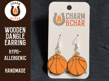 Basketball Wood Dangle Earrings - Sports Fashion Earring - Dangle Earring - Charm and Char